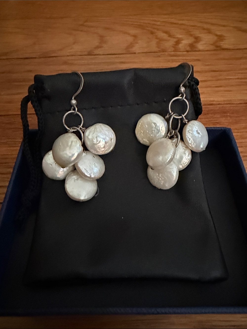 Silver Pearl Cluster Drop Earrings